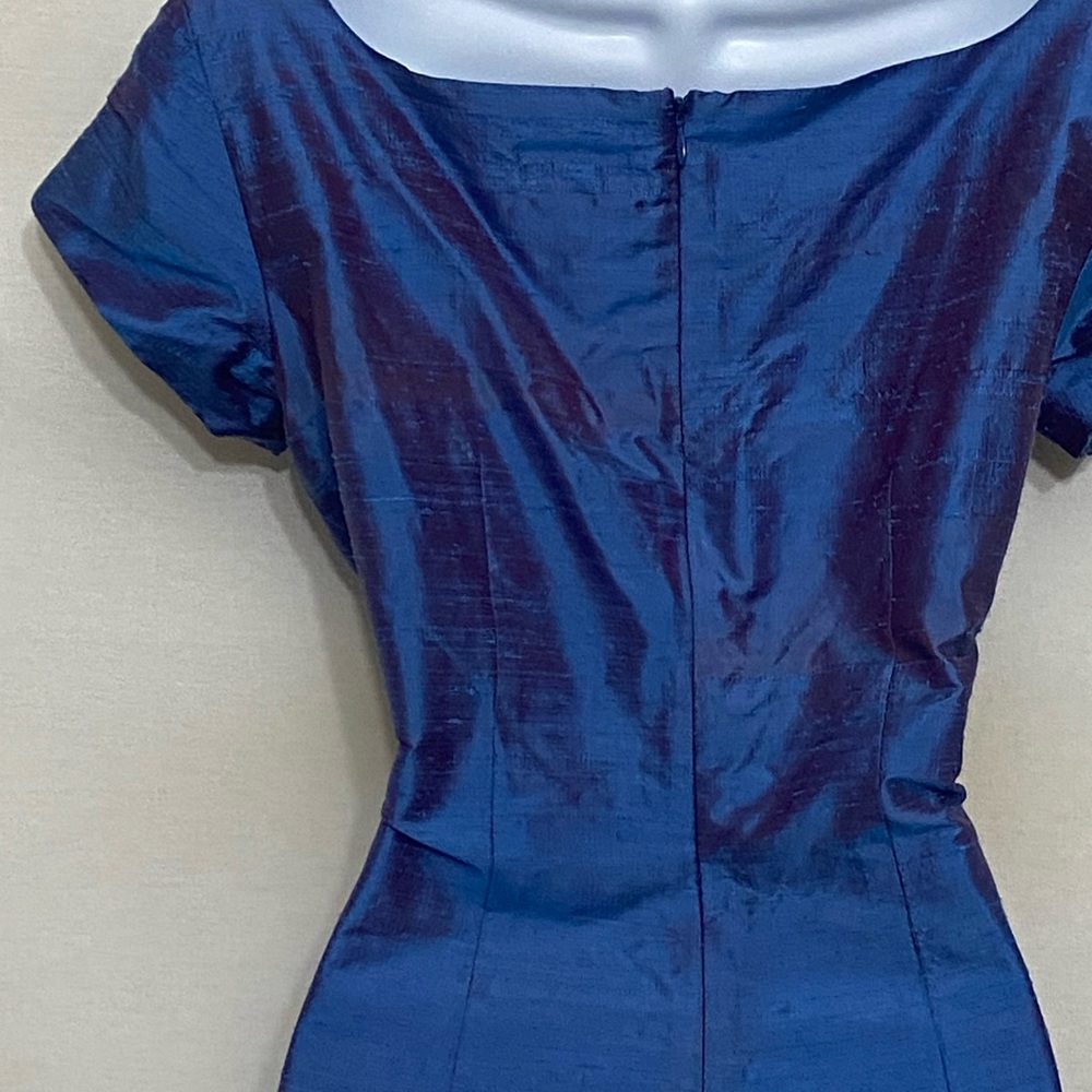 G-189 Finity Blue 100% Silk Short Sleeve MIDI Dress Size 6 - Picture 11 of 14